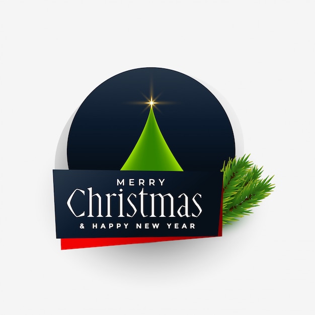 Free Vector merry christmas label design with tree and leaves