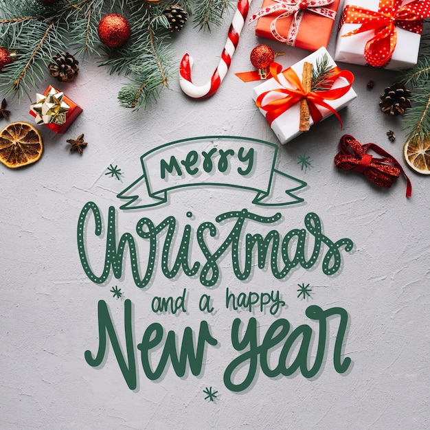 Free Vector merry christmas lettering on christmas photo