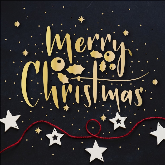 Merry christmas lettering on christmas photo