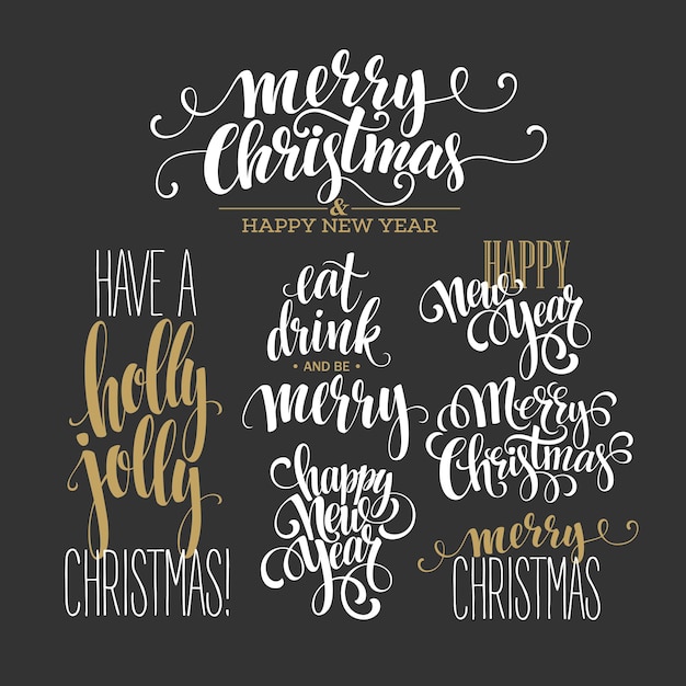 Merry Christmas Lettering Design Set. Vector illustration EPS10