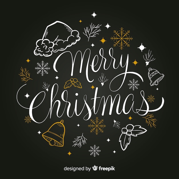 Free Vector merry christmas lettering with ornaments