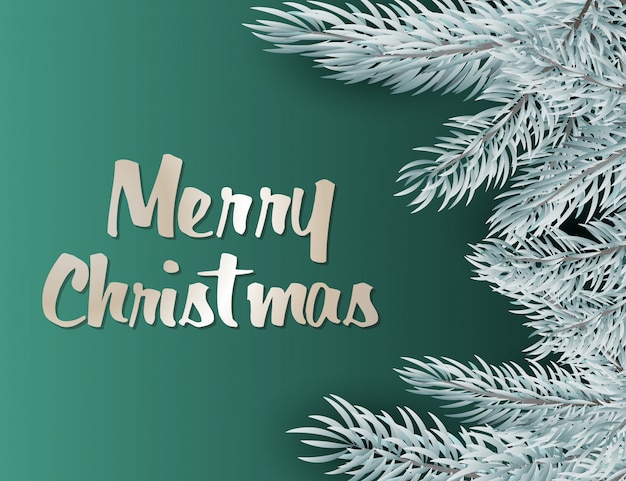 Merry Christmas lettering with silver decoration, fir branches