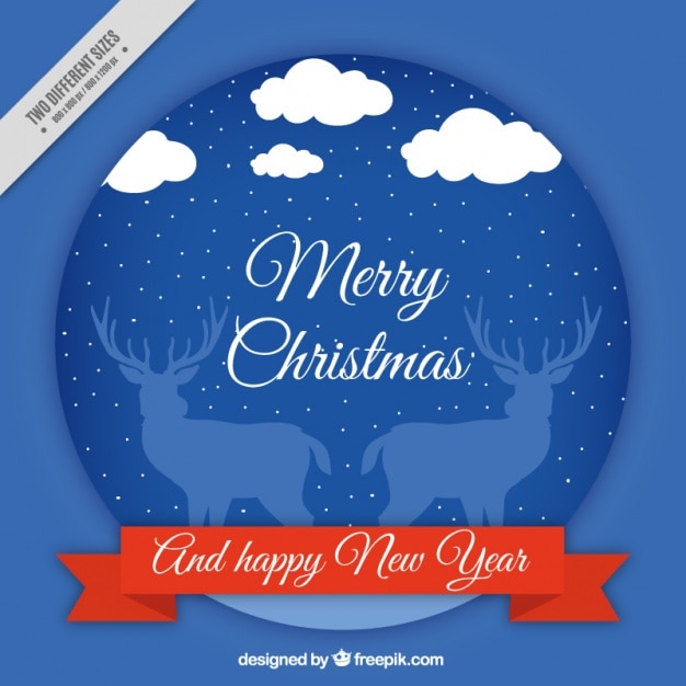 Merry christmas and new year background with reindeer and snow