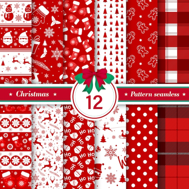 Merry Christmas pattern seamless collection in red and white color