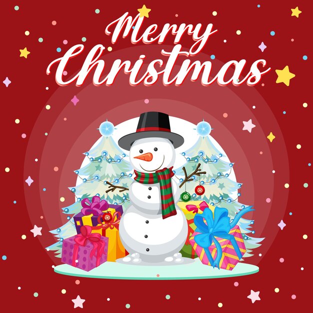 Merry Christmas poster design with Snowman and gifts