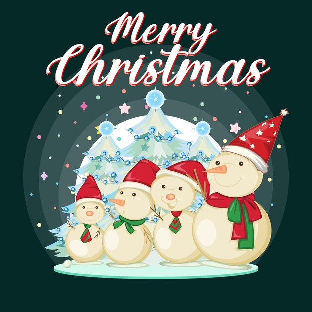 Merry Christmas poster design with snowmans