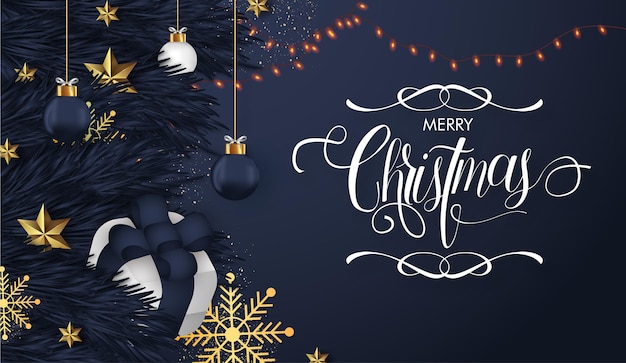 Merry christmas Realistic Background with Ornamental Christmas Lettering