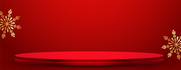 Free vector merry christmas red banner with 3d podium platform