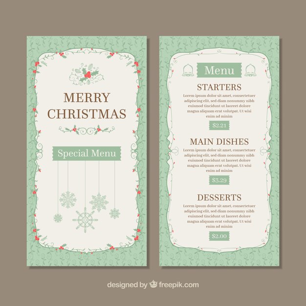 Merry christmas retro menu