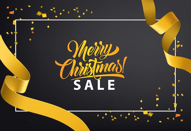 Merry Christmas Sale poster design. Gold confetti