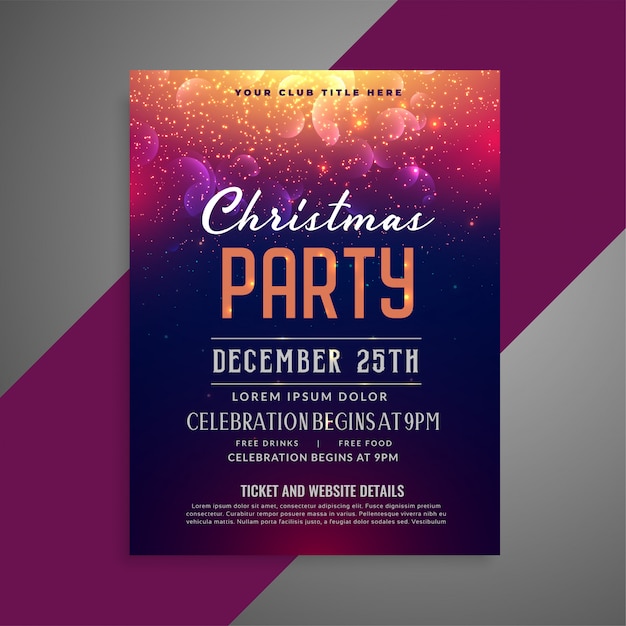 Merry christmas sparkles party poster flyer design template