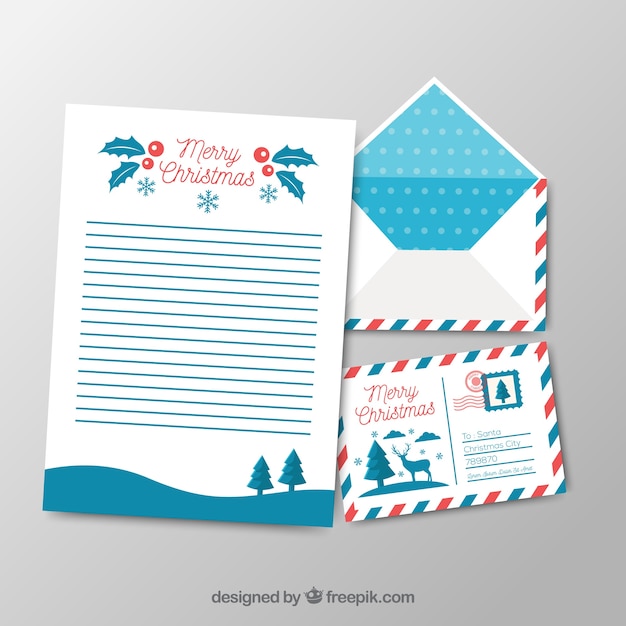 Free Vector merry christmas templates of a letter and an envelope