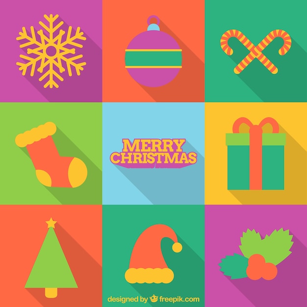 Merry christmas with a great set of elements in flat style