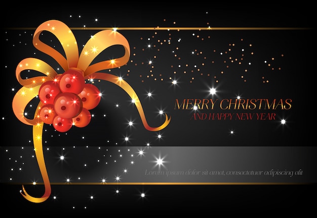 Merry Christmas with red berries poster design