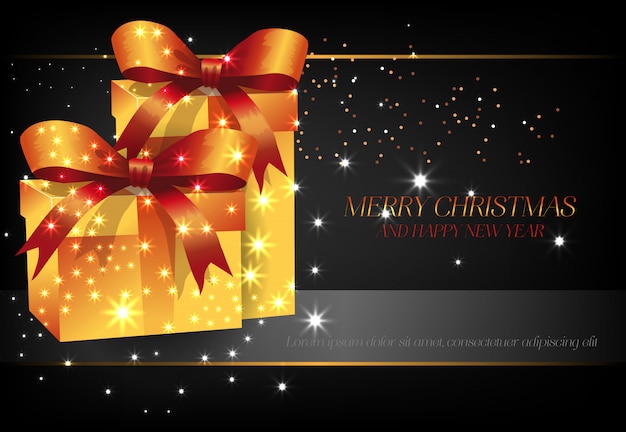 Free Vector merry christmas with yellow gift boxes poster design