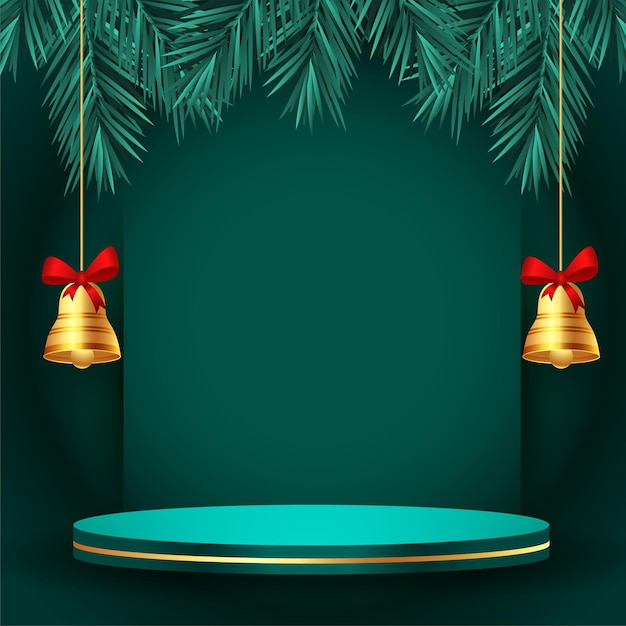 Merry xmas and new eve occasion banner with 3d podium design vector illustration