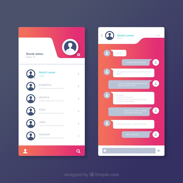 Free vector messenger application for mobiles in gradient style