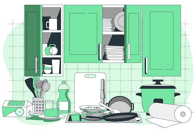 Free Vector messy kitchen concept illustration