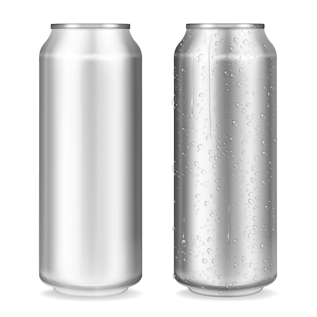 Free vector metal can illustration of 3d realistic container for soda or energy drink, lemonade or beer.