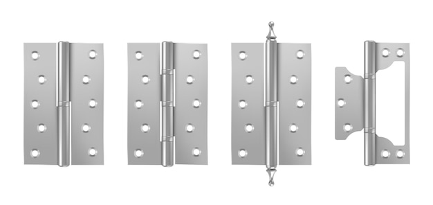 Free Vector metal door hinges silver construction hardware isolated on white