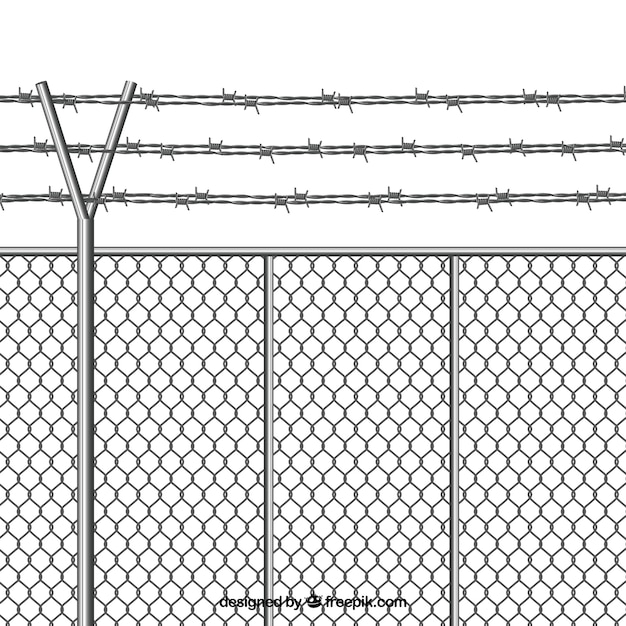 Metal fence with barbed wire