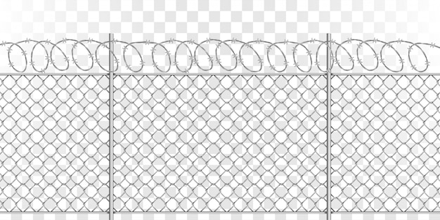 Free Vector metal mesh fence with steel spiral barbed wire