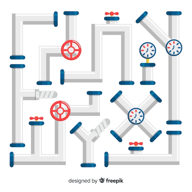 Free Vector metal pipeline collection with gauges in flat design