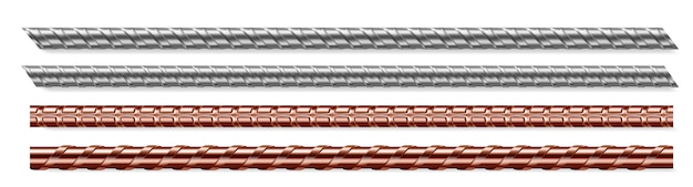 Metal rods, steel and copper bars isolated set