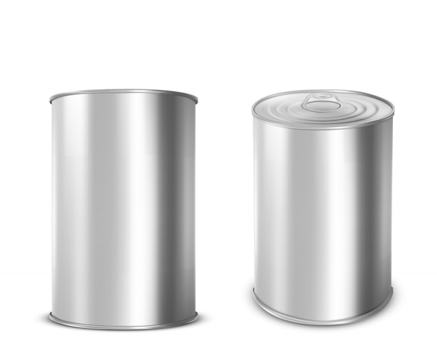 Metal tin can for food with ring pull on lid