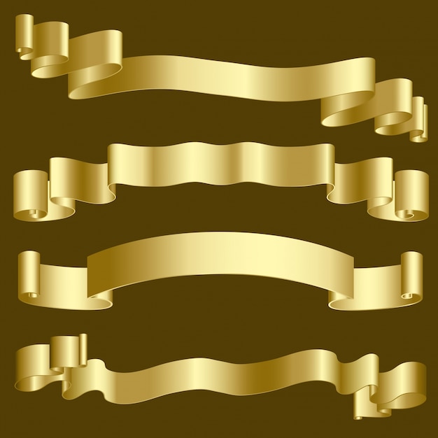 Free Vector metallic gold ribbons and banners