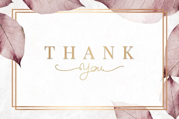 Free Vector metallic pink leaves pattern thank you card vector