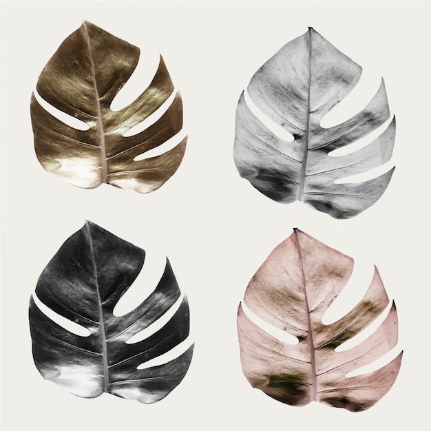 Free vector metallic split leaf philodendron set