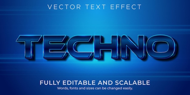 Free vector metallic techno text effect, editable shiny and elegant text style