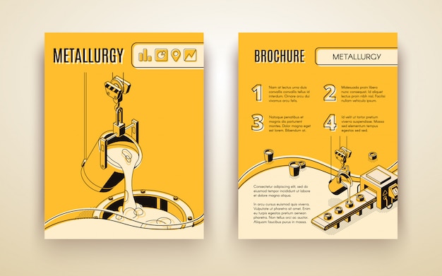 Free Vector metallurgical industry company, foundry manufacture isometric vector advertising brochure