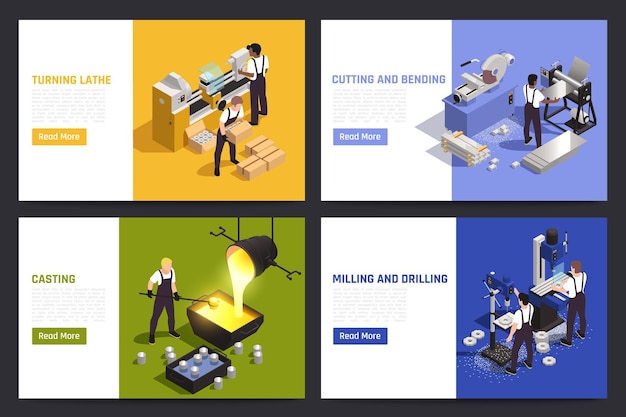 Free Vector metalworking operations landing pages set