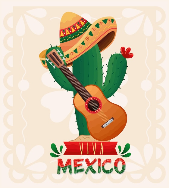 mexican celebration guitar in cactu card