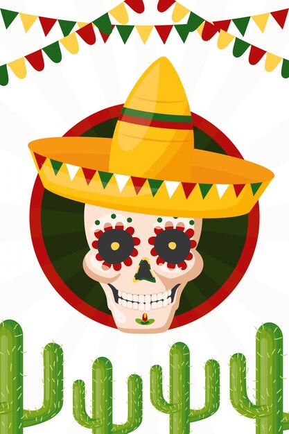 Mexican culture skull, Cinco de mayo, Mexico illustration