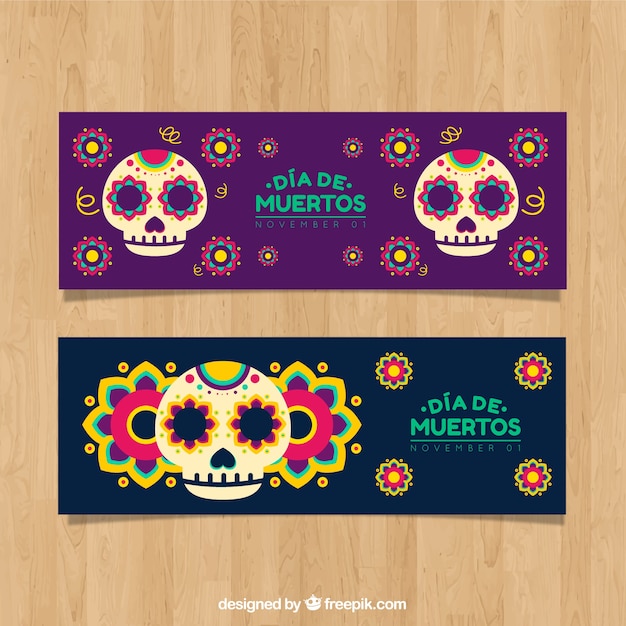 Free Vector mexican festvity banners with skulls