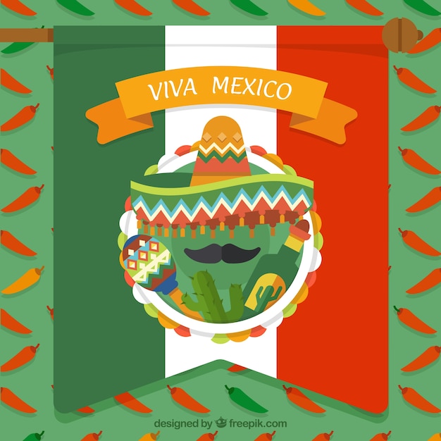 Free Vector mexican flag background with cactus