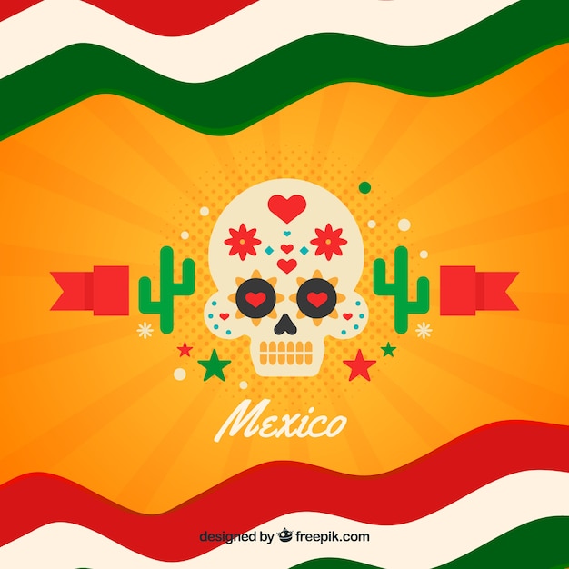 Free Vector mexican flag background with skull