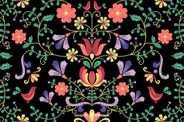 Mexican floral embroidery background