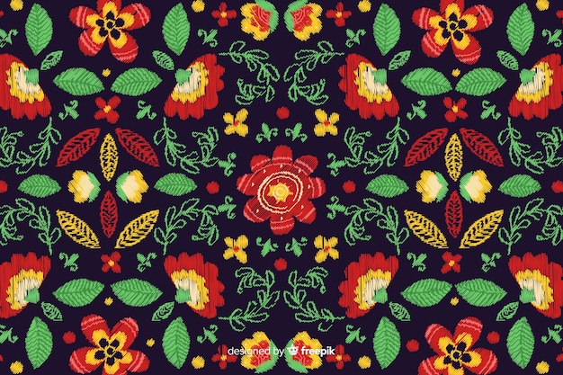 Free Vector mexican floral embroidery background