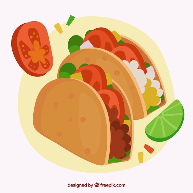 Free vector mexican food background with two tacos