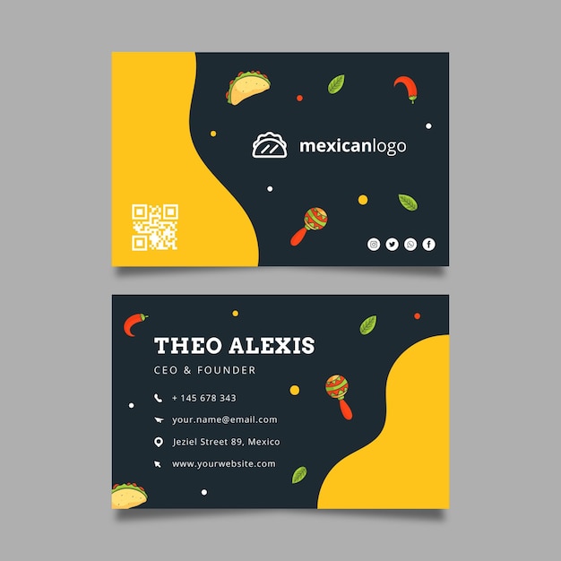 Mexican food double-sided horizontal business card template