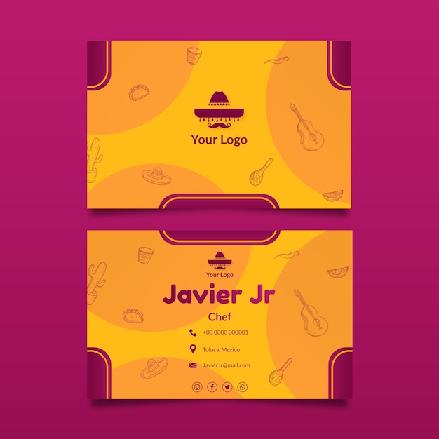 Mexican food horizontal business card template