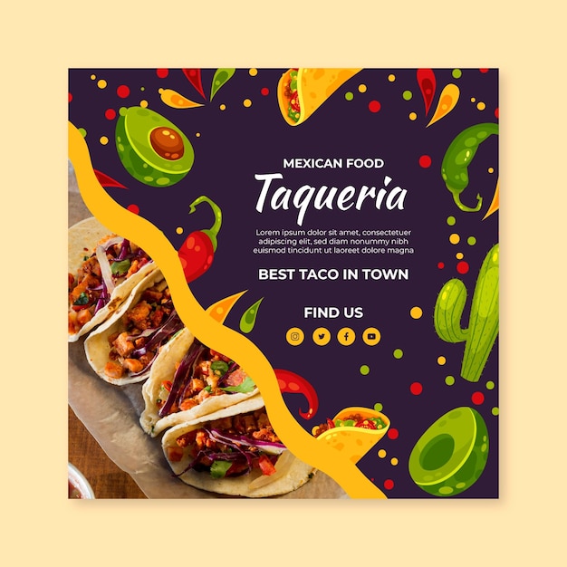 Mexican food squared flyer template