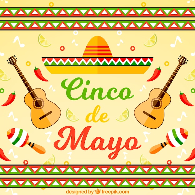 Free Vector mexican hat background with guitars