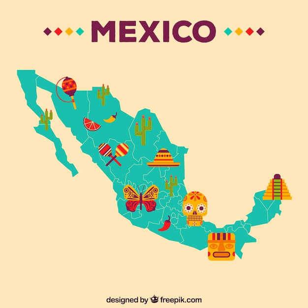 Mexican map with cultural elements