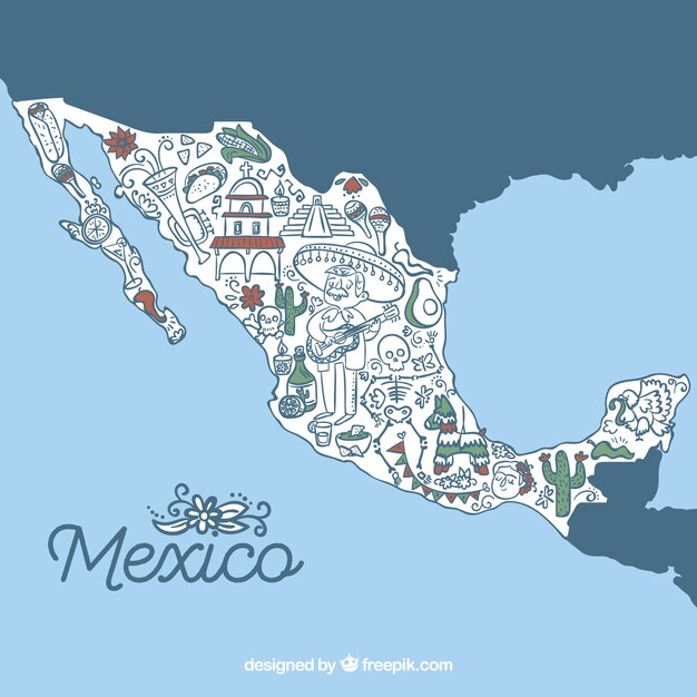 Mexican map with cultural elements