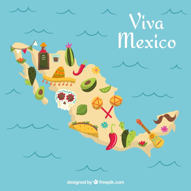 Mexican map with cultural elements